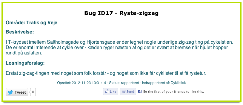 Bug example about pavement markings